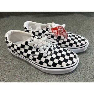 VANS Checkerboard Low Top Sneakers Black White Canvas Lace Up NEW